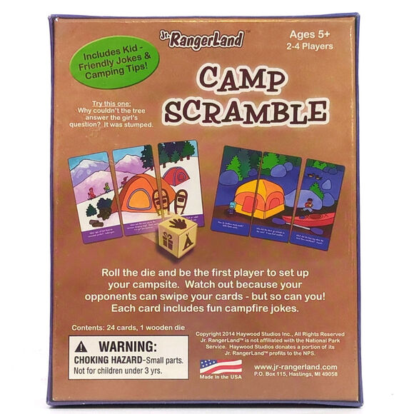 Jr RangerLand Camp Scramble Game NEW Kid Friendly Jokes Camping Tips Dice - Picture 2 of 2